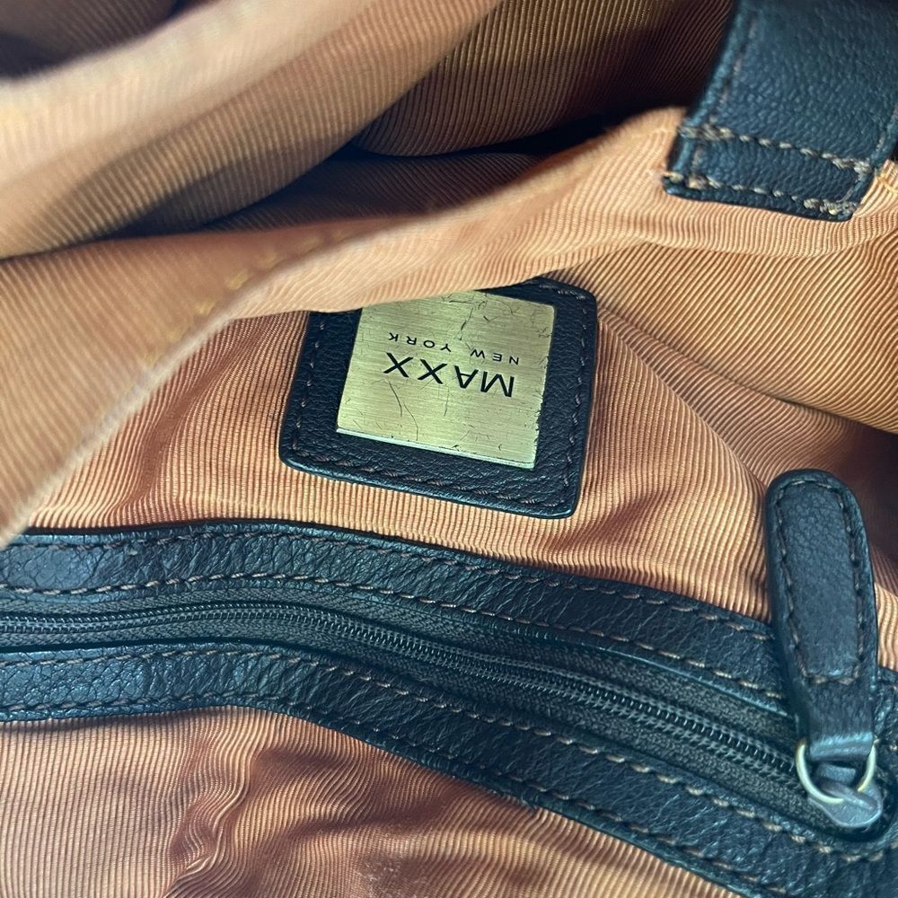 Maxx New York Hobo satchel leather suede olive green brown strap & embro… - Picture 15 of 15